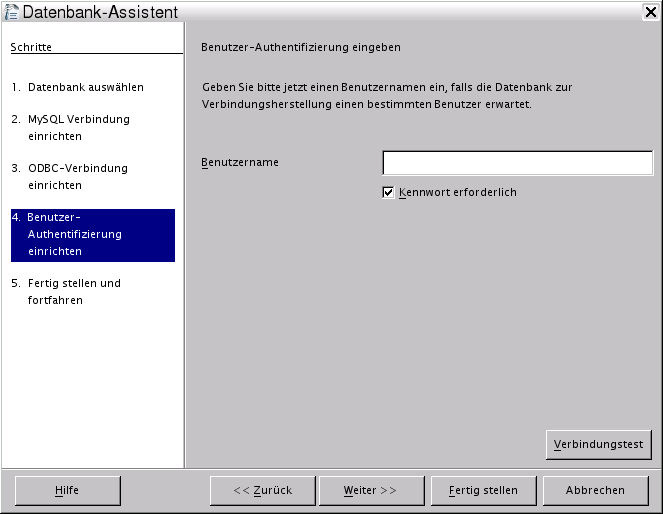 OpenOffice.org 2.x Datenbank-Assistent 4. Schritt: Benutzer-Authentifizierung einrichten