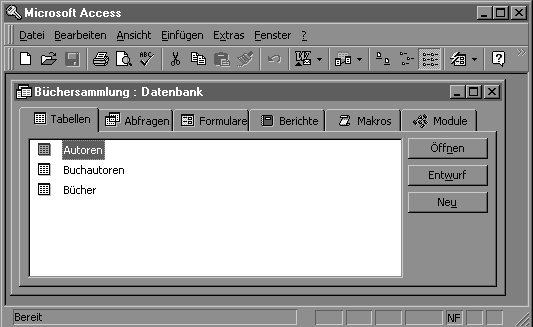 MS-Access Datenbankfenster - Register: Tabellen